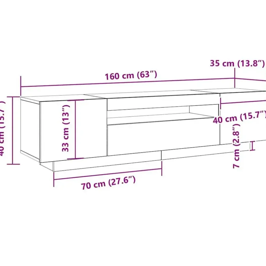 vidaXL - TV-meubel met 3 deuren - Zwart eiken - Bewerkt hout - 160x35x40 cm