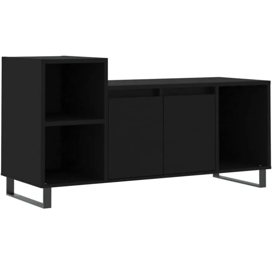 vidaXL - TV-meubel met 2 deuren 3 vakken - Zwart - Hout en metaal - 100x35x55 cm