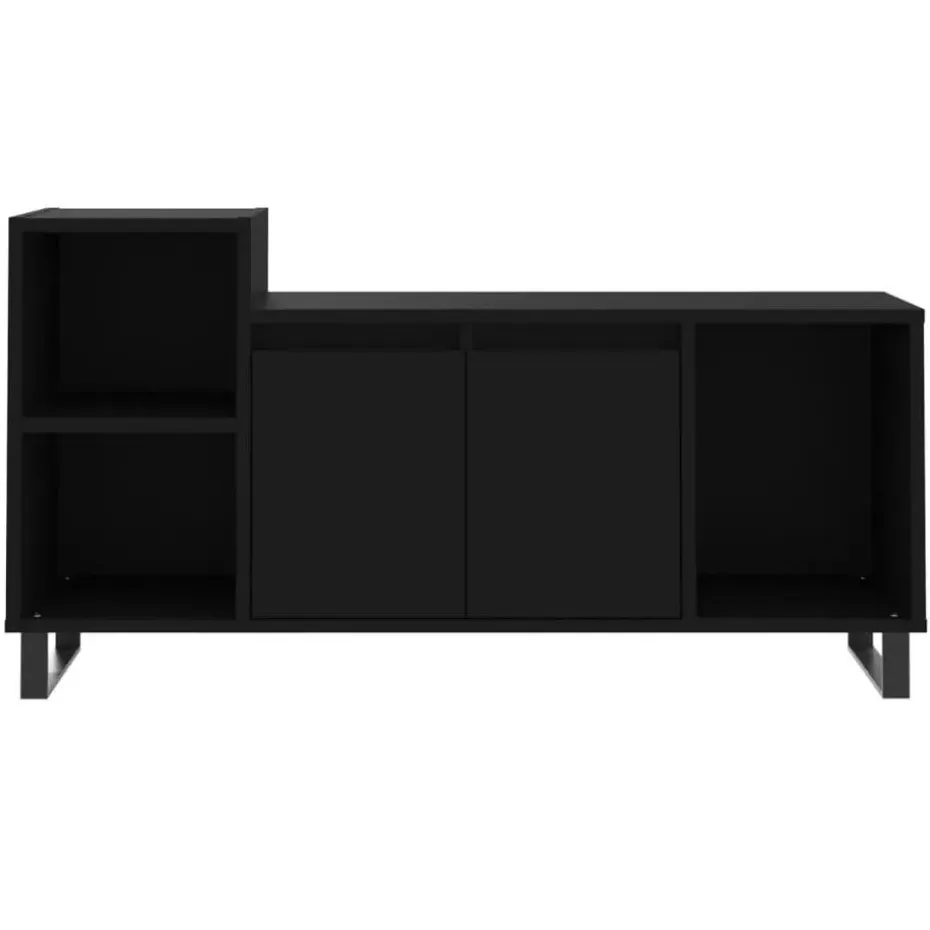 vidaXL - TV-meubel met 2 deuren 3 vakken - Zwart - Hout en metaal - 100x35x55 cm