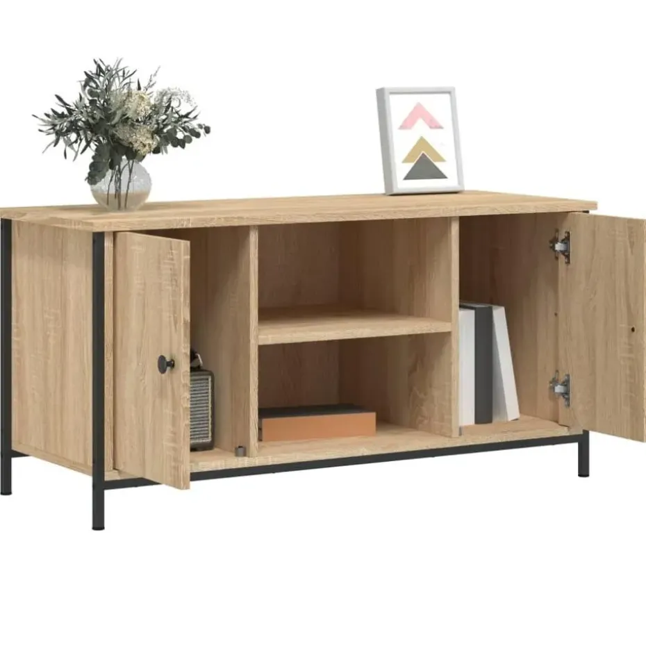 vidaXL - TV-meubel met 2 deuren 2 vakken - Sonoma eiken - Hout - 100x40x50 cm