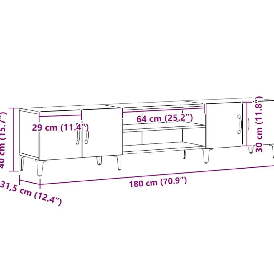 vidaXL - TV-meubel met 4 deuren - Zwart eiken - Hout - 180x31.5x40 cm
