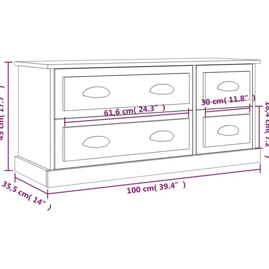 vidaXL - TV-meubel met 4 lades - Wit - Bewerkt hout - 100x35.5x45 cm