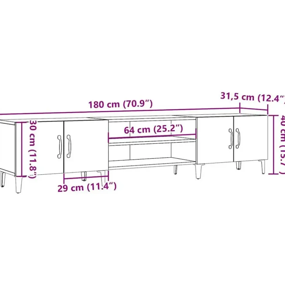 vidaXL - TV-meubel met 2 vakken 4 deuren - Oud hout - 180x31.5x40 cm