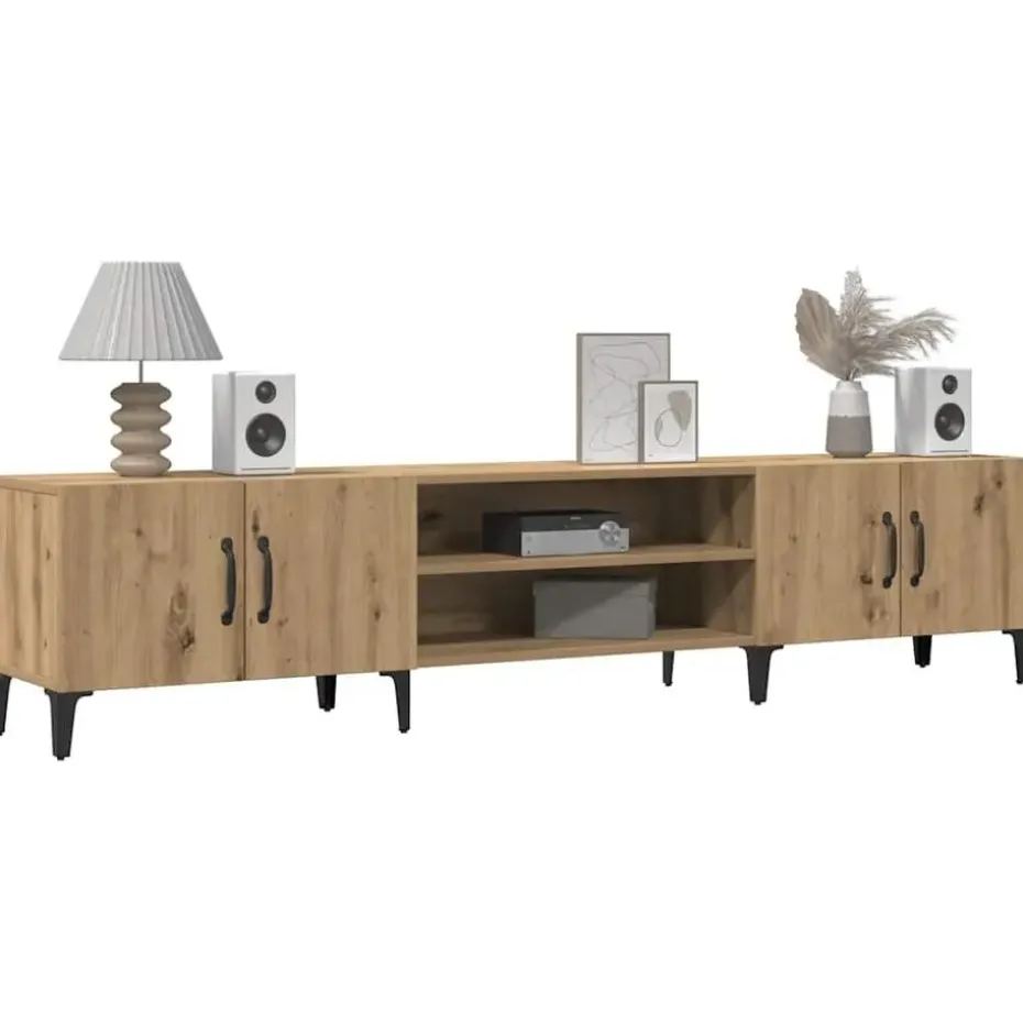 vidaXL - TV-meubel met 2 vakken 4 deuren - Artisanaal eiken - 180x31.5x40 cm