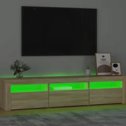 vidaXL - TV-meubel met LED en 3 deuren - Sonoma eiken - Hout - 180x35x40 cm