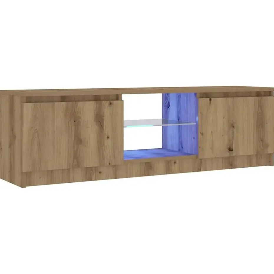 vidaXL - TV-meubel met LED en 2 deuren - Artisanaal eiken - 120x30x36 cm