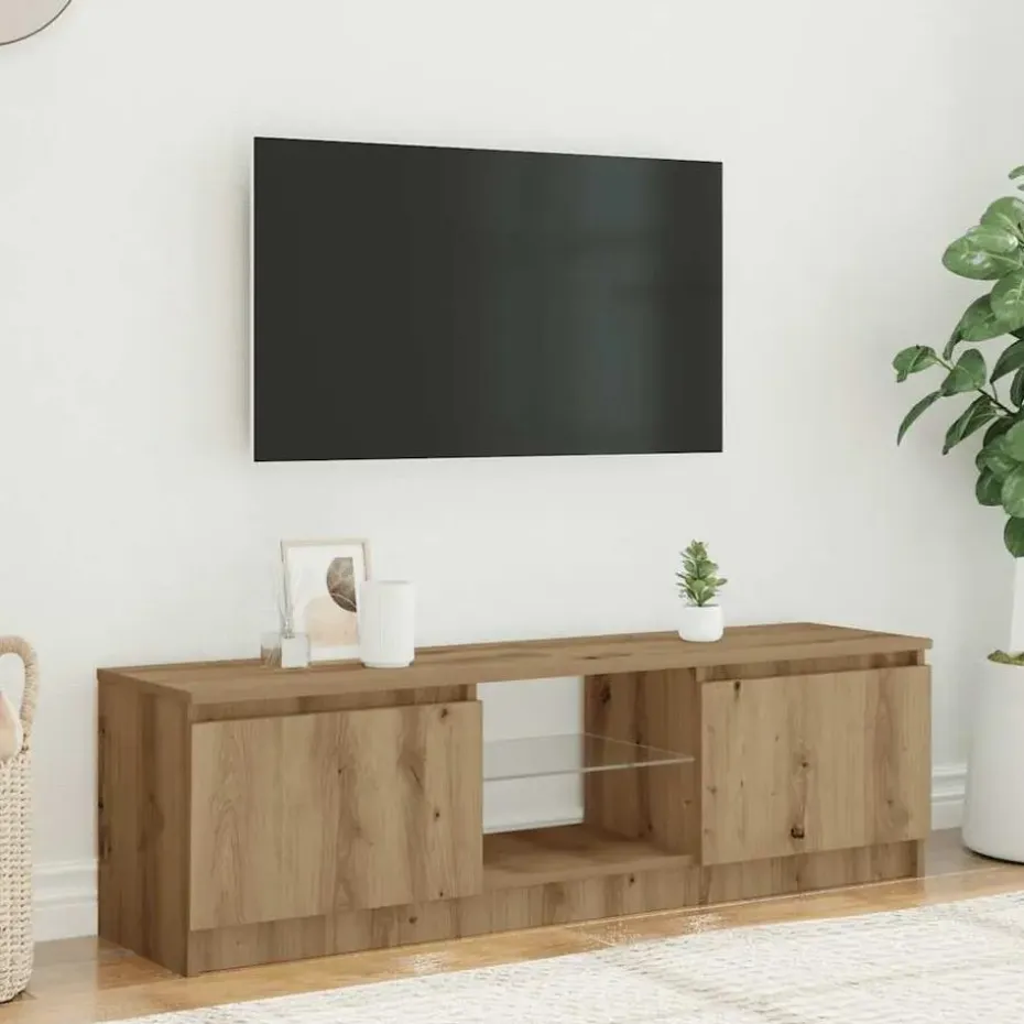 vidaXL - TV-meubel met LED en 2 deuren - Artisanaal eiken - 120x30x36 cm