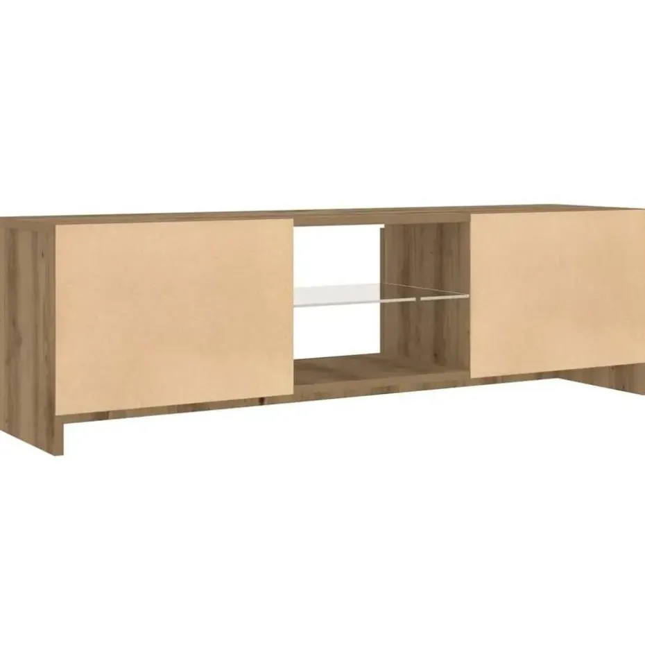 vidaXL - TV-meubel met LED en 2 deuren - Artisanaal eiken - 120x30x36 cm