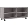 vidaXL - TV-meubel met wieltjes en 4 vakken - Grijs - Bewerkt hout - 90 cm