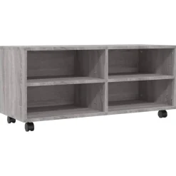 vidaXL - TV-meubel met wieltjes en 4 vakken - Grijs - Bewerkt hout - 90 cm