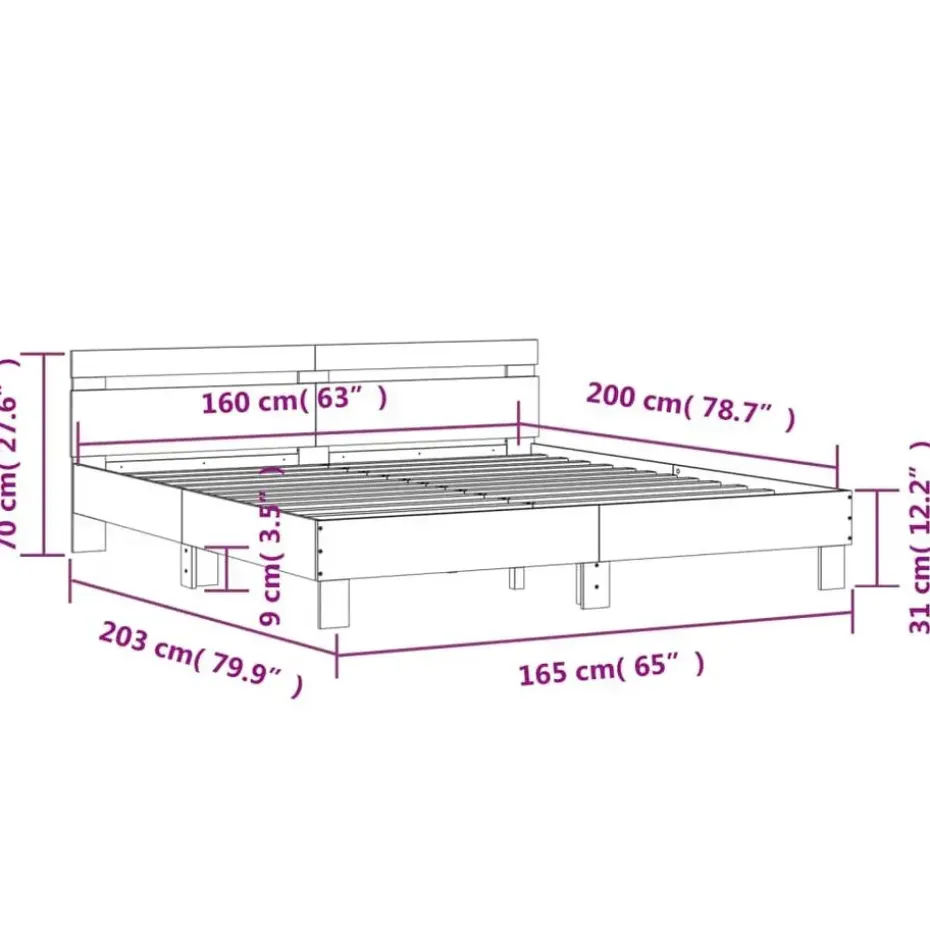 vidaXL - Tweepersoonsbed met hoofdbord - Sonoma eikenkleurig - 160x200 cm