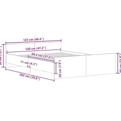 vidaXL - Tweepersoonsbed met hoofd- en voeteneinde - Wit - Hout - 120x200 cm