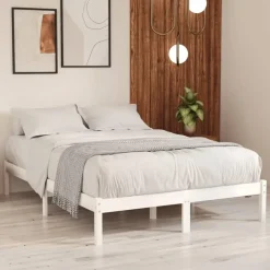 vidaXL - Tweepersoonsbed met latten en poten - Wit - Massief hout - 180x200 cm