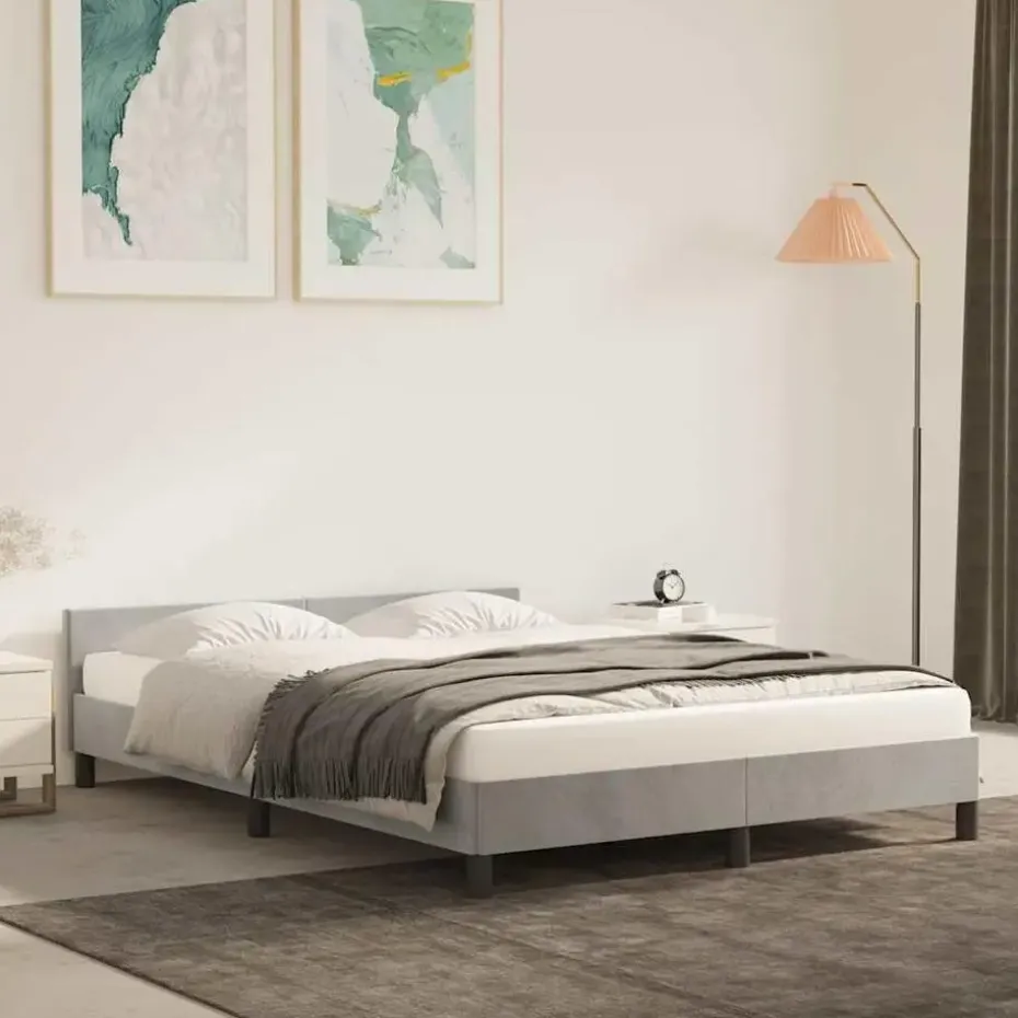 vidaXL - Tweepersoonsbed met hoofdeinde - Lichtgrijs - Fluweel - 140x190 cm