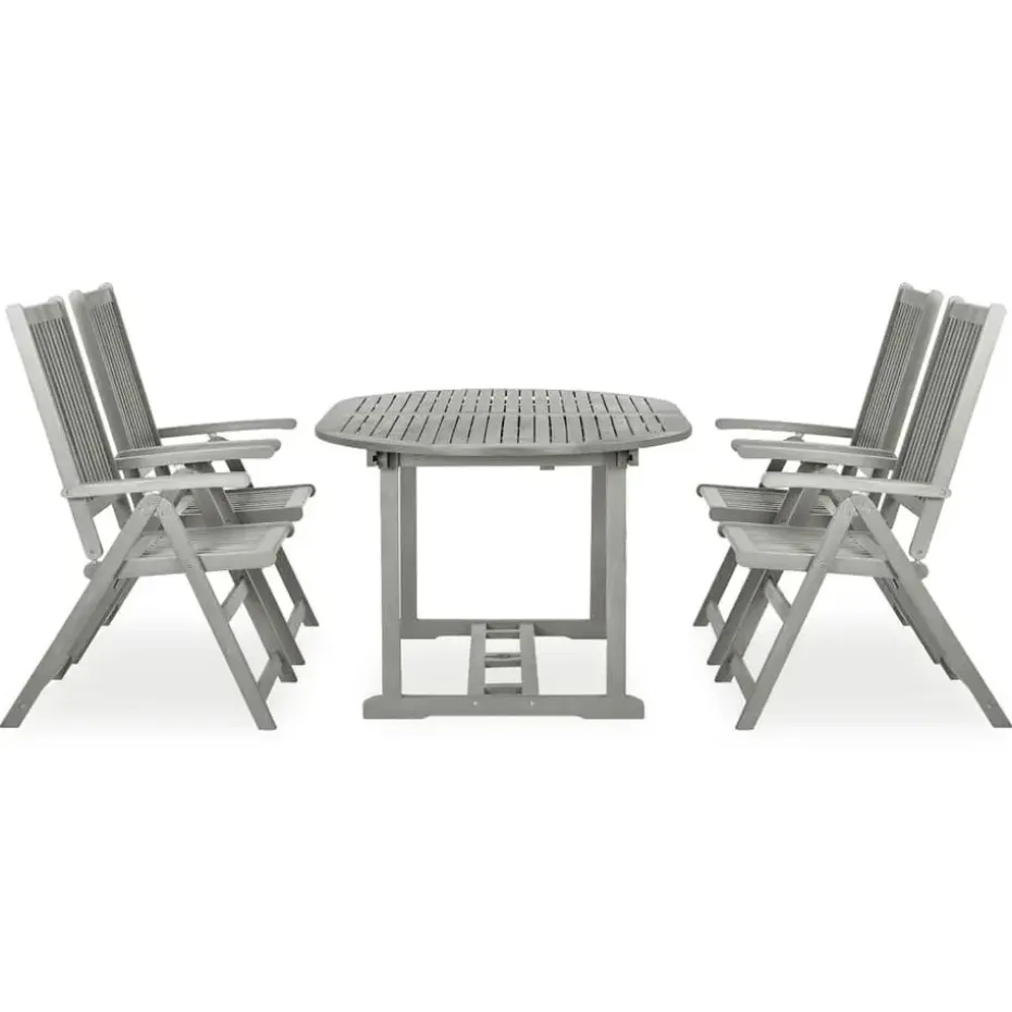 vidaXL - verstelbaar Tuinset 4-zits grijs massief acaciahout - (150-200)x100 cm