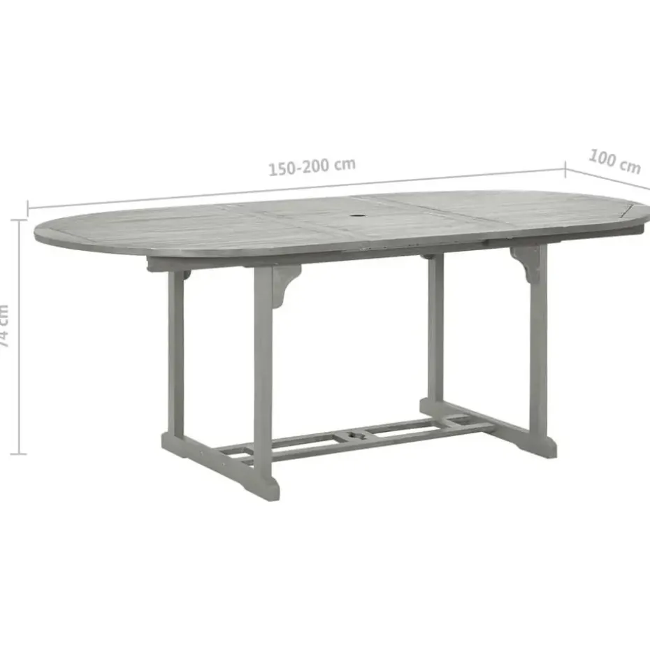 vidaXL - verstelbaar Tuinset 4-zits grijs massief acaciahout - (150-200)x100 cm