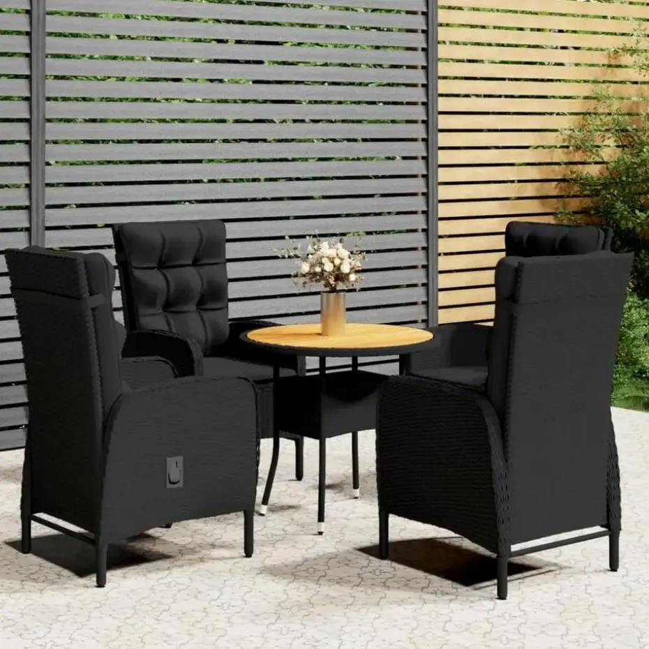 vidaXL - Verstelbaar Tuinset met zwart kussens - Poly rattan en bruin - 5 stuks