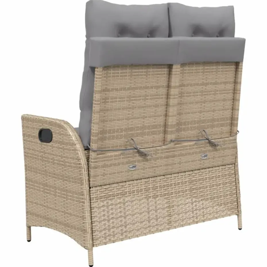 vidaXL - Verstelbare loungebank met grijs kussens - Beige rattan - 104x59x93 cm