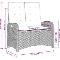 vidaXL - Verstelbare loungebank met kussens - Zwart - Poly rattan - 105x59x93 cm