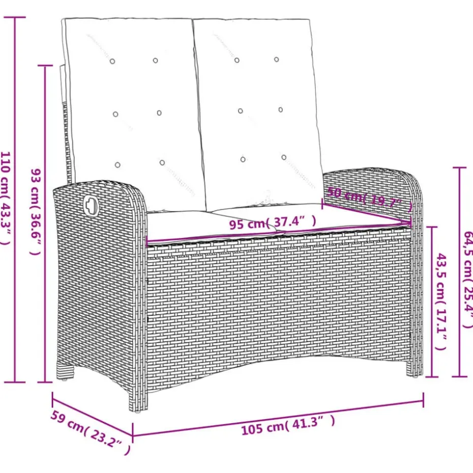 vidaXL - Verstelbare loungebank met kussens - Zwart - Poly rattan - 105x59x93 cm
