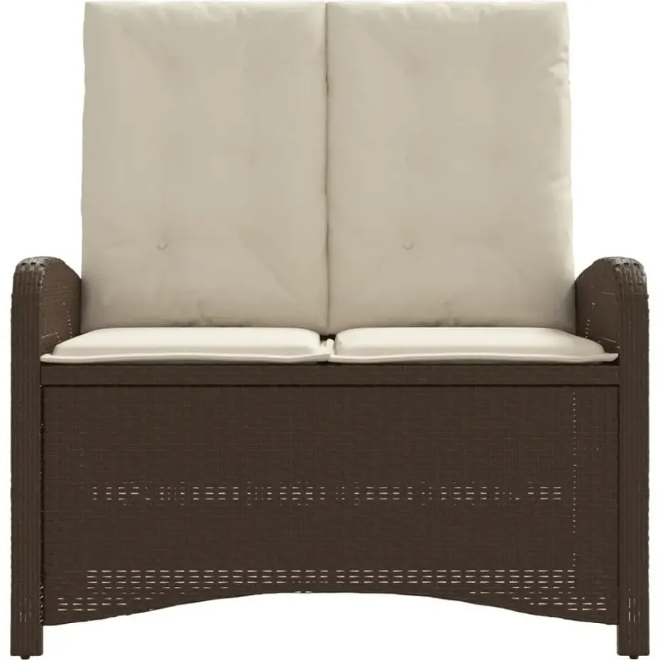 vidaXL - Verstelbare loungebank met crème kussens - Bruin rattan - 105x59x93 cm