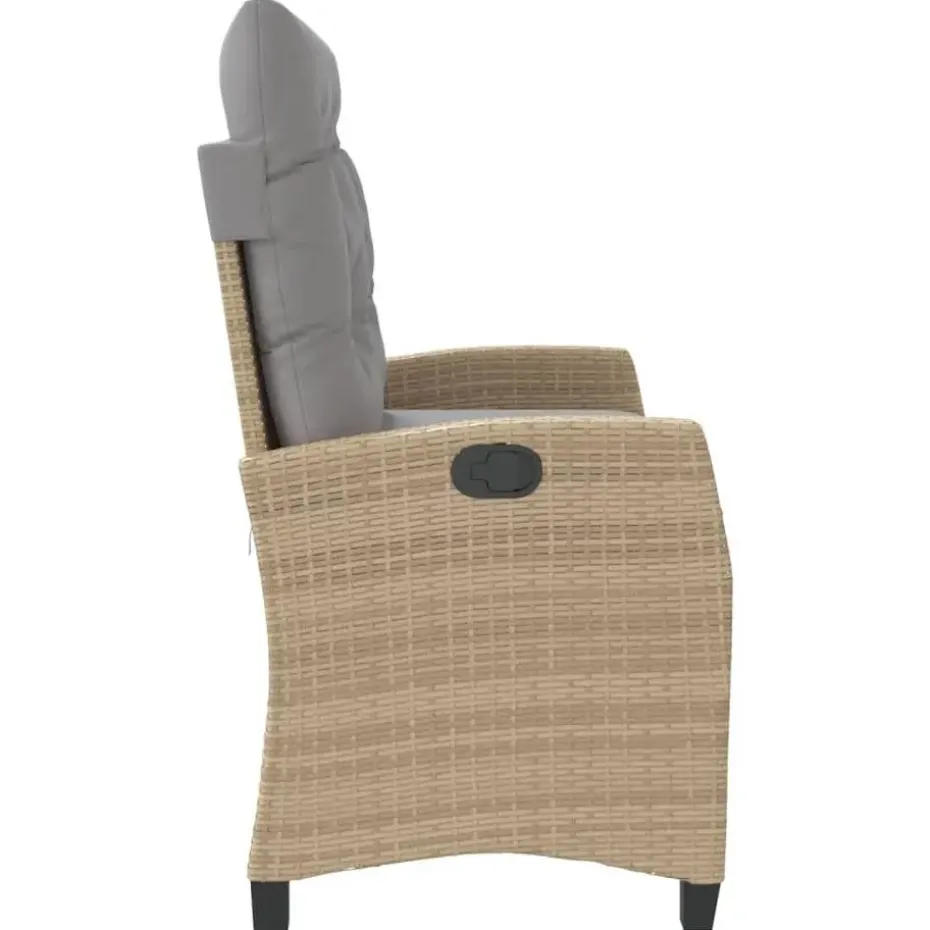 vidaXL - Verstelbare loungebank met grijs kussens - Beige rattan - 105x66x93 cm