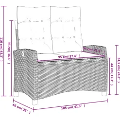 vidaXL - Verstelbare loungebank met grijs kussens - Beige rattan - 105x66x93 cm