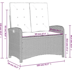 vidaXL - Verstelbare loungebank met grijs kussens - Beige rattan - 105x59x93 cm