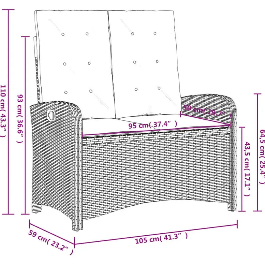 vidaXL - Verstelbare loungebank met grijs kussens - Beige rattan - 105x59x93 cm