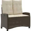vidaXL - Verstelbare loungebank met crème kussens - Bruin rattan - 105x66x93 cm