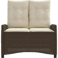 vidaXL - Verstelbare loungebank met crème kussens - Bruin rattan - 105x66x93 cm