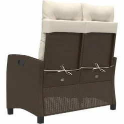 vidaXL - Verstelbare loungebank met crème kussens - Bruin rattan - 105x66x93 cm