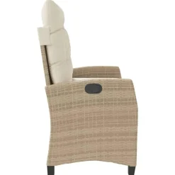 vidaXL - Verstelbare loungebank met crème kussens - Beige rattan - 105x66x93 cm