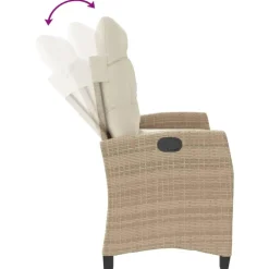 vidaXL - Verstelbare loungebank met crème kussens - Beige rattan - 105x66x93 cm