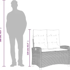 vidaXL - Verstelbare loungebank met crème kussens - Beige rattan - 105x66x93 cm