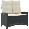 vidaXL - Verstelbare loungebank met crème kussens - Zwart rattan - 105x66x93 cm