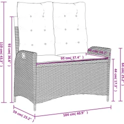 vidaXL - Verstelbare loungebank met crème kussens - Bruin rattan - 104x59x93 cm