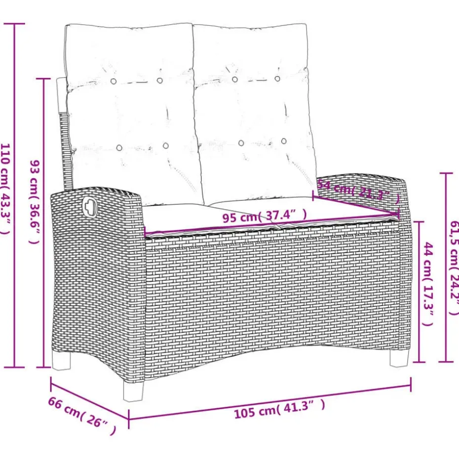 vidaXL - Verstelbare loungebank met kussens - Grijs - Poly rattan - 105x66x93 cm