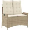 vidaXL - Verstelbare loungebank met crème kussens - Beige rattan - 104x59x93 cm