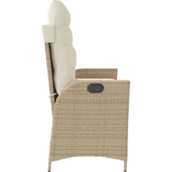 vidaXL - Verstelbare loungebank met crème kussens - Beige rattan - 104x59x93 cm