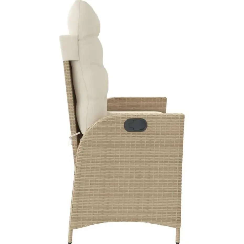 vidaXL - Verstelbare loungebank met crème kussens - Beige rattan - 104x59x93 cm