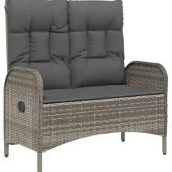 vidaXL - Verstelbare tuinbank met kussens 107 cm - Grijs - Poly rattan