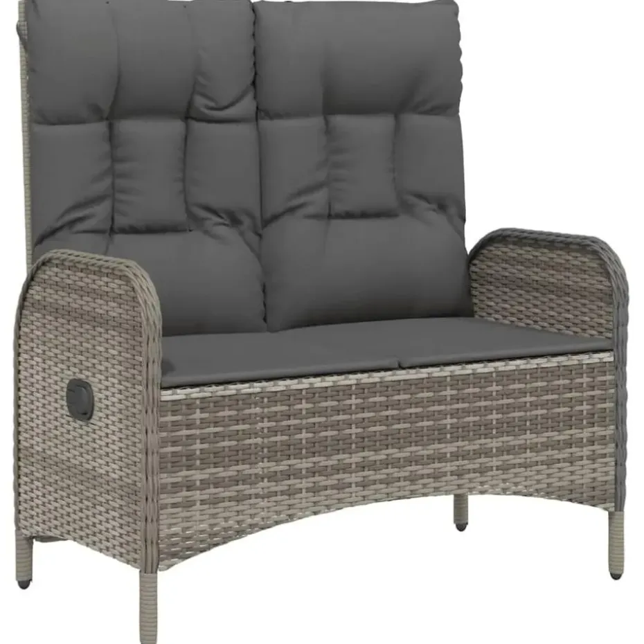 vidaXL - Verstelbare tuinbank met kussens 107 cm - Grijs - Poly rattan