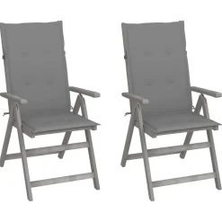 vidaXL - Verstelbare tuinstoelen met kussens - Grijs - Acaciahout - 2 stuks