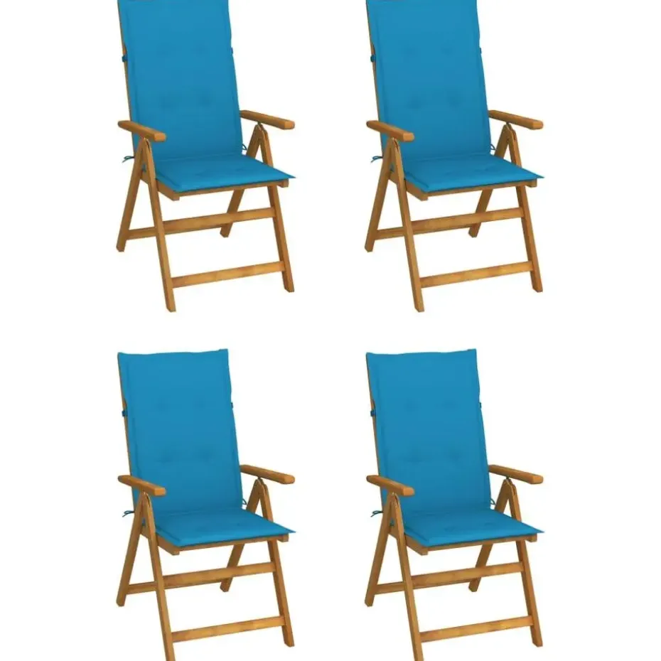 vidaXL - Verstelbare tuinstoelen met kussens - Blauw - Hout - 4 stuks