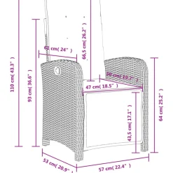 vidaXL - Verstelbare tuinstoelen en voetensteun - Grijs - Poly rattan - 2 stuks