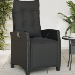 vidaXL - Verstelbare tuinstoelen met voetensteun - Zwart - Poly rattan - 2 stuks