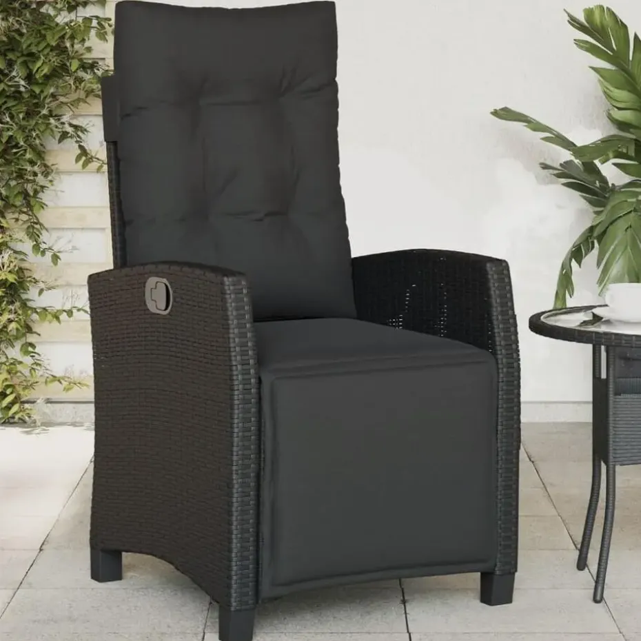 vidaXL - Verstelbare tuinstoelen met voetensteun - Zwart - Poly rattan - 2 stuks