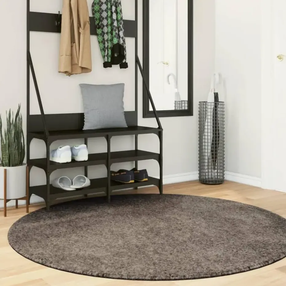 vidaXL - Vloerkleed - Grijs - Polyester - Ø 160 cm