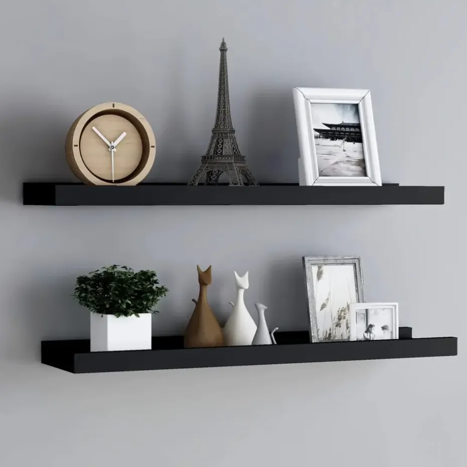 vidaXL - Wandschap - Zwart - MDF - 80 x 9 x 3 cm - 2 stuks